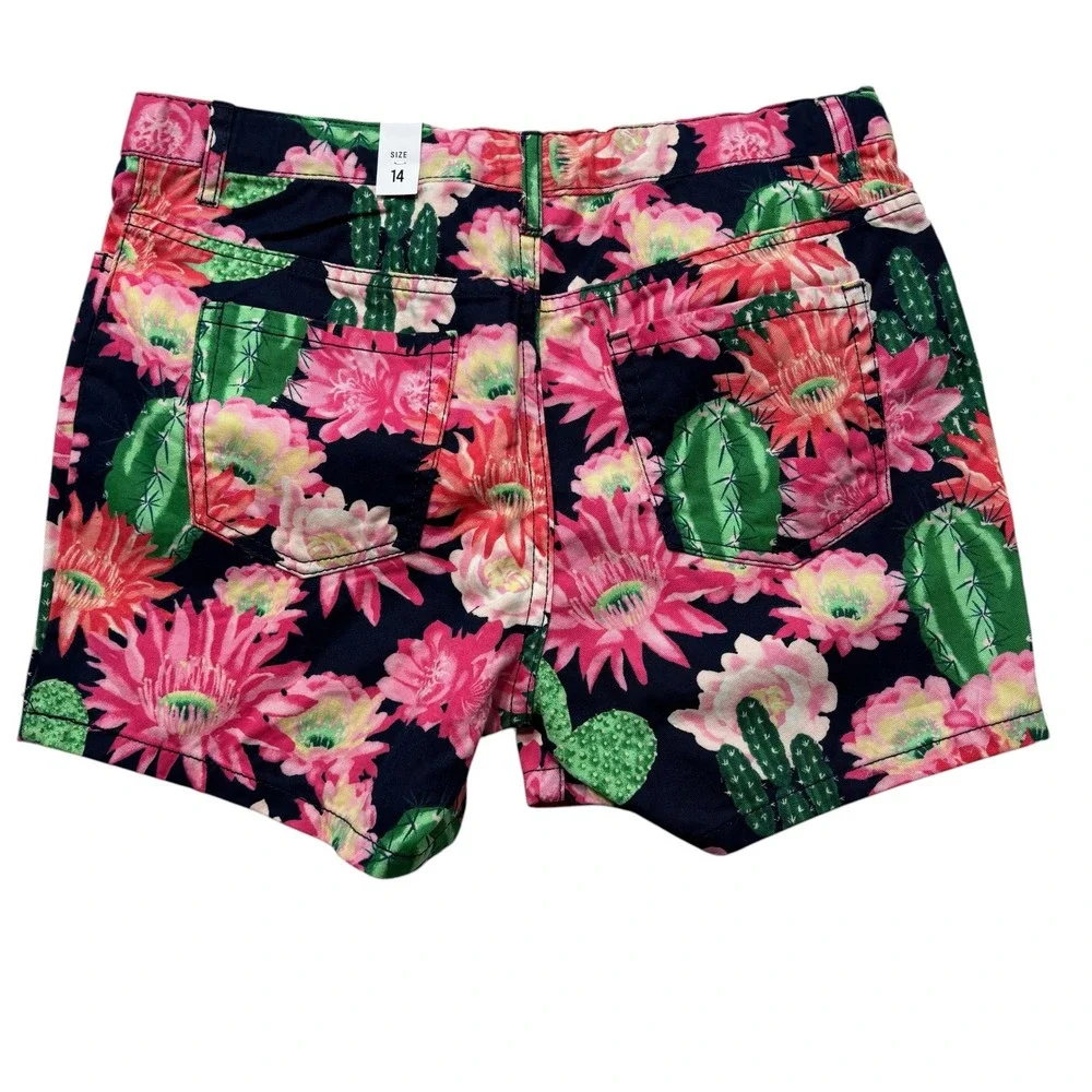 The Childrens Place Girls Size‎ 14 Cactus Floral Shorts Navy Pink Cotton #617